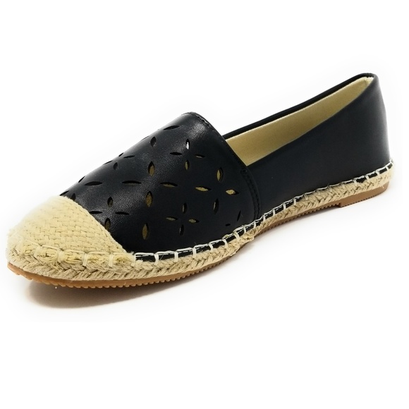 Women Patterned Espadrille Flats, E-2603, Black - Picture 2 of 5